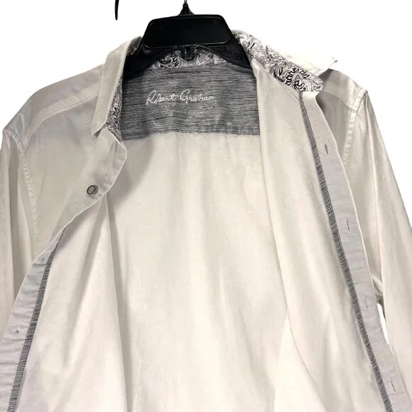 Robert Graham White Button Up LS Shirt Contrasting Collar Cuffs Classic - Picture 11 of 16